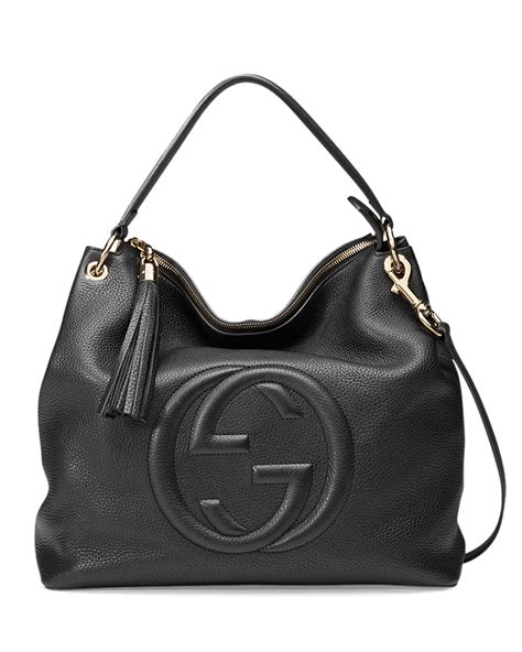 gucci black leather handbag.